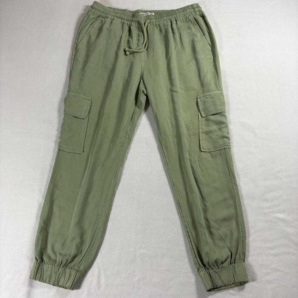 Elizabeth and James Womens Cargo Jogger Pants Green Drawstring Elastic Waist